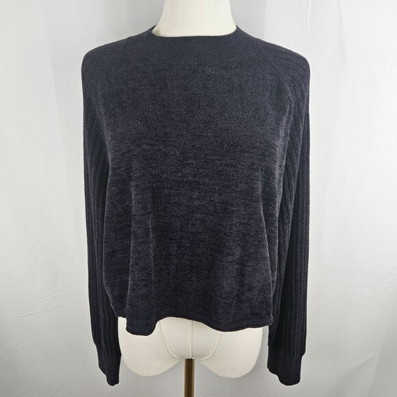 Barefoot Dreams CozyChic Ultra Lite Cropped Mock Neck Sweater Medium Black - Picture 2 of 11